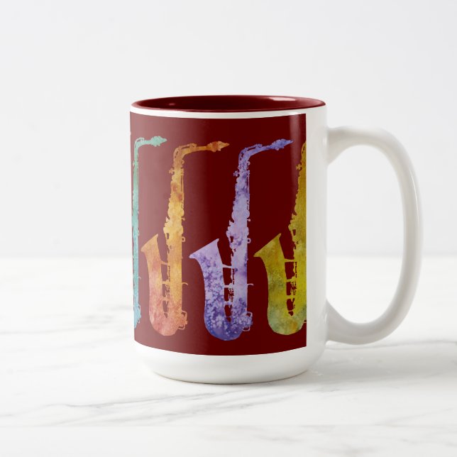 Caneca De Café Em Dois Tons Arco-íris jazzístico de Saxaphone em Borgonha (Direita)