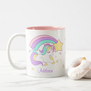 Caneca De Café Em Dois Tons Arco-Íris Mágico Personalizado em Cute Unicórnio