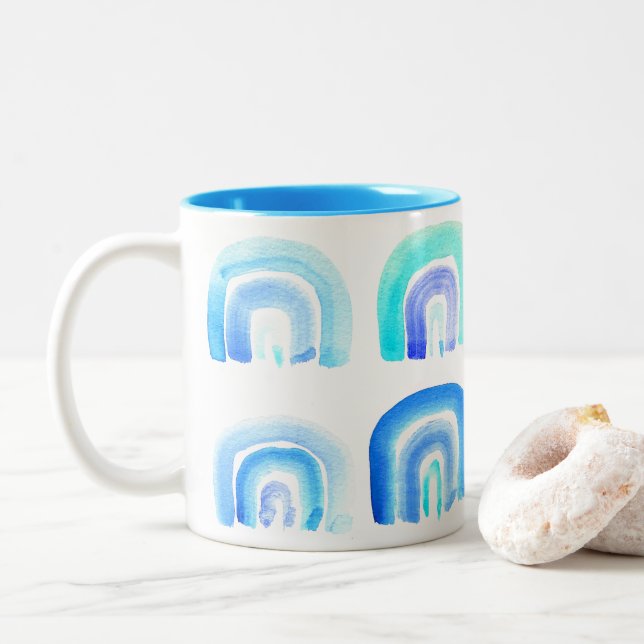 Caneca De Café Em Dois Tons Arco-íris retrô azul Pastel (Com Donut)