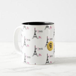 Caneca De Café Em Dois Tons Arco rosa Torre Eiffel Paris França Poodle Chic