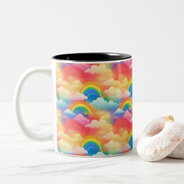 Caneca De Café Em Dois Tons Arcos e Nuvens (Com Donut)