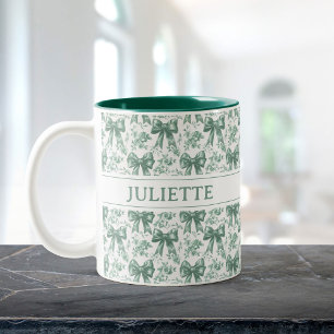Caneca De Café Em Dois Tons Arcos Verdes Florais Elegante Vintage
