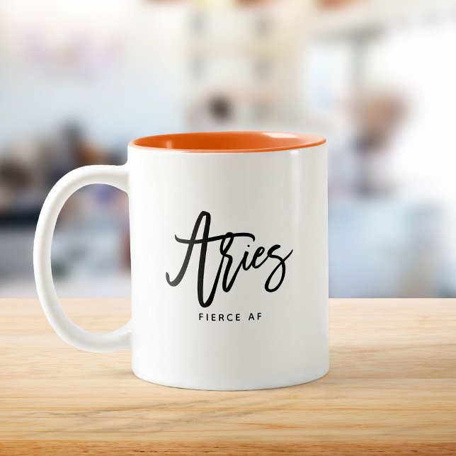 Caneca De Café Em Dois Tons Aries Horoscope Script Moderno Sinal Zodiac (Criador carregado)