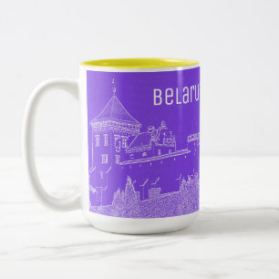 Caneca De Café Em Dois Tons Arquitetura do Castelo da Cidade de Belarus Grodno