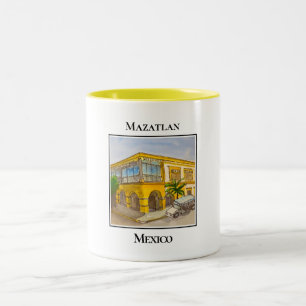 Caneca De Café Em Dois Tons Arquitetura do Distrito Centro Histórico em Mazatl