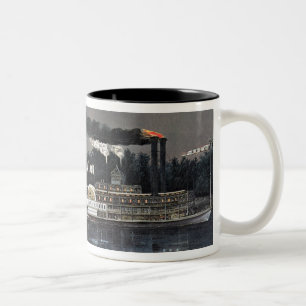 Caneca De Café Em Dois Tons Arredondando uma curvatura no barco a vapor de