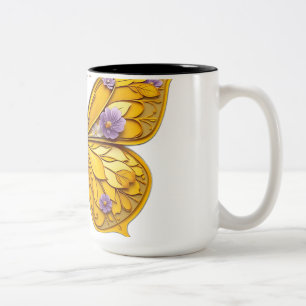 Caneca De Café Em Dois Tons Art Deco Borboleta Floral