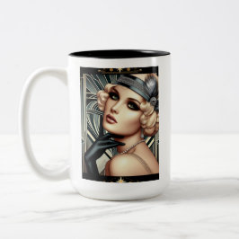 Caneca De Café Em Dois Tons Art Deco Femme Fatale Mug (2 tons preto)