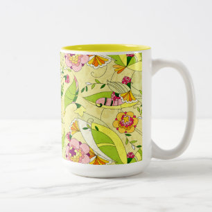 Caneca De Café Em Dois Tons Art Deco Floral Collage