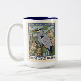 Caneca De Café Em Dois Tons Art Nouveau Excelente Blue Heron Mug