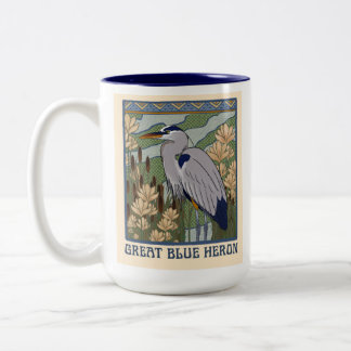 Caneca De Café Em Dois Tons Art Nouveau Excelente Blue Heron Mug