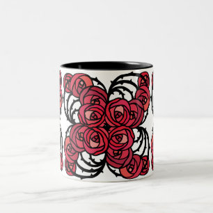 Caneca De Café Em Dois Tons Art Nouveau Floral, vermelho e rosa preto, design