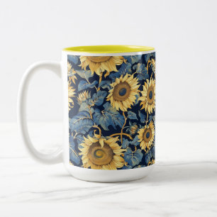Caneca De Café Em Dois Tons Art Nouveau Girassóis Amarelo