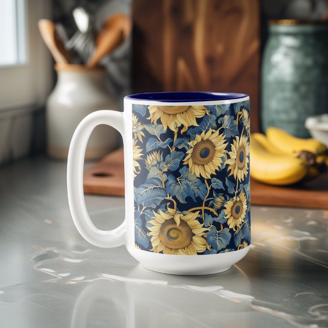 Caneca De Café Em Dois Tons Art Nouveau Sunflower (Criador carregado)