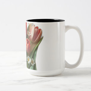 Caneca De Café Em Dois Tons Art Nouveau Tulips e Daisies