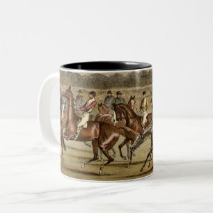 Caneca De Café Em Dois Tons Arte 1886 da corrida de cavalos da corrida de