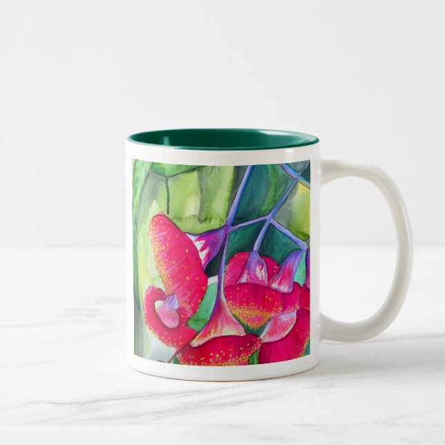 Caneca De Café Em Dois Tons Arte a aquarela australiana com flores vermelhas (Direita)