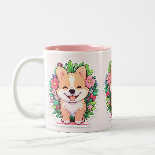 Caneca De Café Em Dois Tons Arte a Lápis de Cachorrinho  (Esquerda)