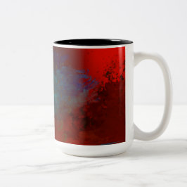 Caneca De Café Em Dois Tons Arte abstrata digital Grunge Vermelho, Aqua & Dour