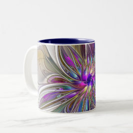 Caneca De Café Em Dois Tons Arte abstrata fractal de flor energética e colorid