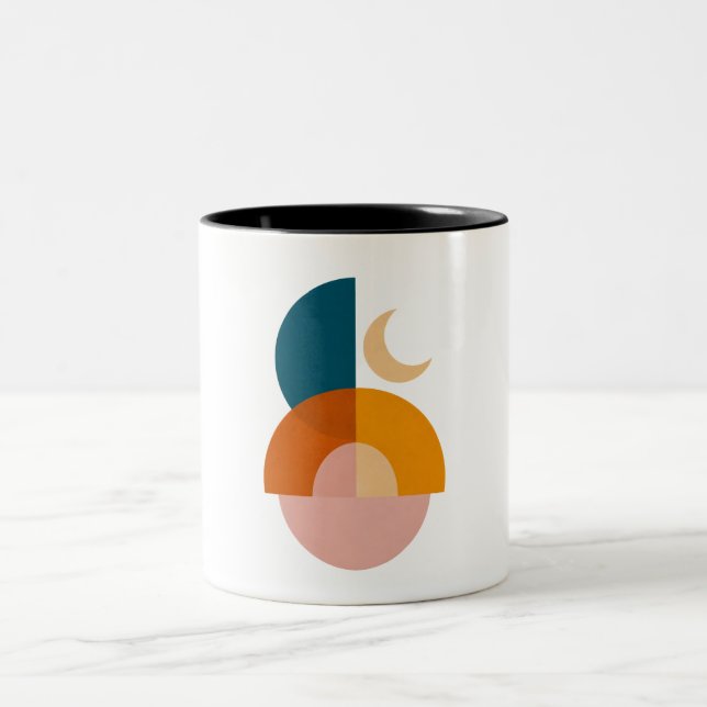 Caneca De Café Em Dois Tons Arte abstrata moderna geométrica da lua (Centro)