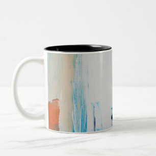 Caneca De Café Em Dois Tons Arte abstrata moderna laranja azul