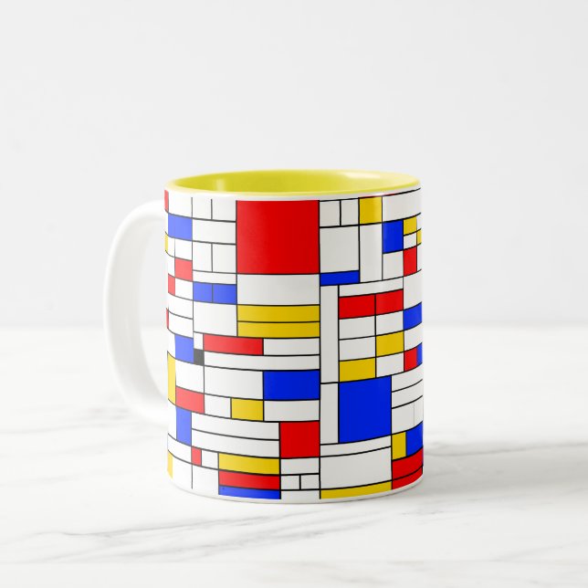 Caneca De Café Em Dois Tons Arte abstrata no estilo de Piet Mondrian (Frente Esquerda)