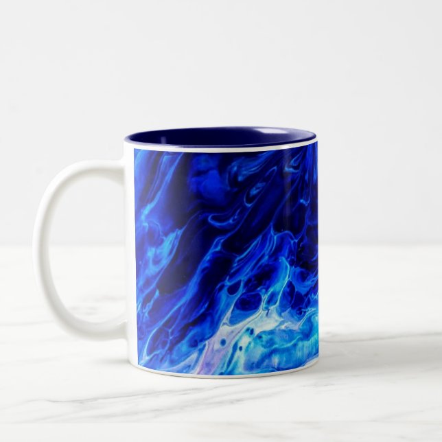 Caneca De Café Em Dois Tons Arte Abstrata Onda Azul (Esquerda)