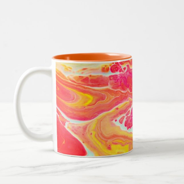 Caneca De Café Em Dois Tons Arte Abstrata Pastel Bloom (Esquerda)