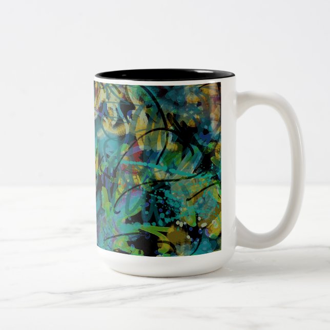 Caneca De Café Em Dois Tons Arte Abstrata Rabiscada Multicolorida (Direita)
