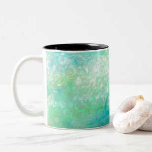 Caneca De Café Em Dois Tons Arte Abstrato azul e verde