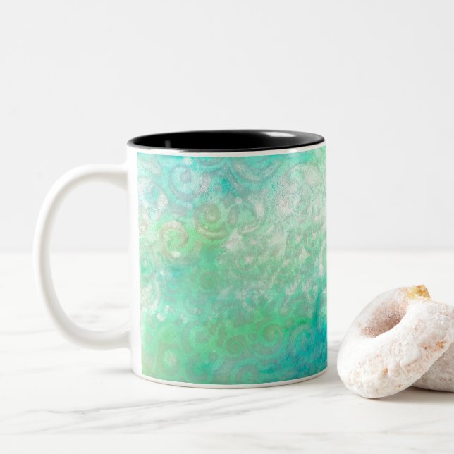 Caneca De Café Em Dois Tons Arte Abstrato azul e verde (Com Donut)