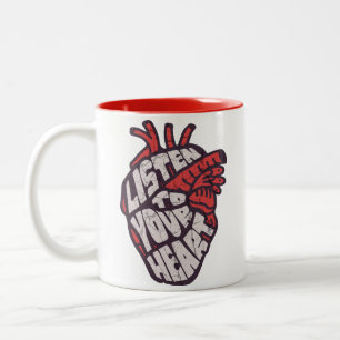 Caneca De Café Em Dois Tons Arte Anatômica "Ouça o Seu Coração"
