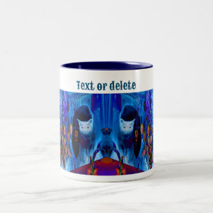 Caneca De Café Em Dois Tons Arte Animal Abstrato de Gato Siamês Azul Personali