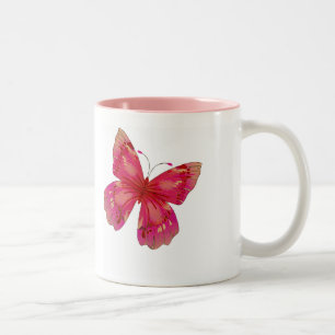 Caneca De Café Em Dois Tons Arte bonito da borboleta rosa Vintage