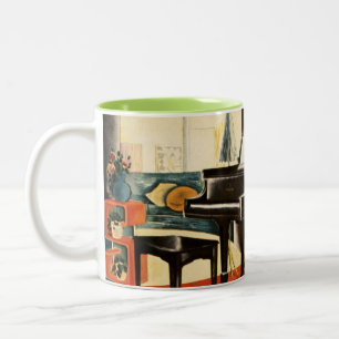 Caneca De Café Em Dois Tons Arte colorida do anúncio do instrumento do piano