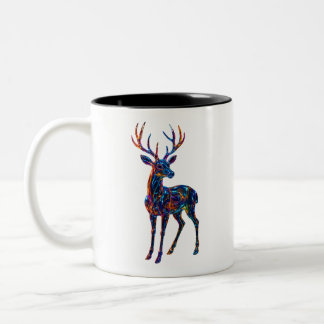 Caneca De Café Em Dois Tons Arte Colorida dos Veados - Única Vida Selvagem Mod