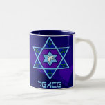 Caneca De Café Em Dois Tons Arte da paz de Hanukkah<br><div class="desc">Os azuis de todas as máscaras,  lilac e lavanda em uma forma da flor com uma estrela seis-tomada partido atada são no centro uma grande maneira de comemorar Hanukkah e expressar ao mesmo tempo sua individualidade.</div>