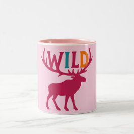 Caneca De Café Em Dois Tons Arte da silhueta alce com tipografia de galhardete