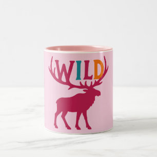Caneca De Café Em Dois Tons Arte da silhueta alce com tipografia de galhardete
