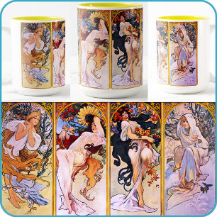 Caneca De Café Em Dois Tons Arte de Alfons (Alphonse) Mucha "Quatro Assons" -