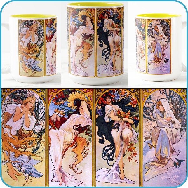 Caneca De Café Em Dois Tons Arte de Alfons (Alphonse) Mucha "Quatro Assons" - (Criador carregado)