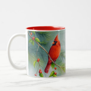 Caneca De Café Em Dois Tons Arte de Aquarela Cardinal de Aves Nortes Masculina