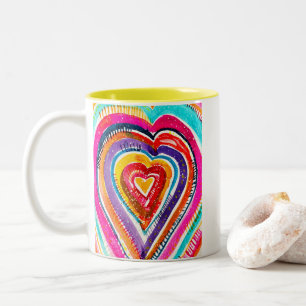 Caneca De Café Em Dois Tons Arte de aquarela do Heart Boho