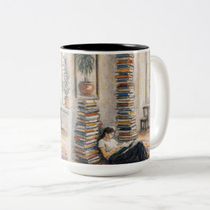 Caneca De Café Em Dois Tons Arte de biblioteca pilha de livros presente de