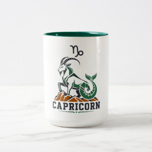 Caneca De Café Em Dois Tons Arte de Cabra do Mar Verde Carvão de Capricórnio