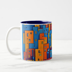 Caneca De Café Em Dois Tons Arte de Cidade Abstrata