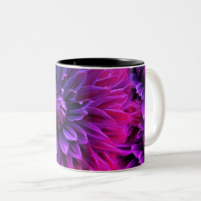 Caneca De Café Em Dois Tons Arte de Flor de Fractal Vibrante (Frente Esquerda)