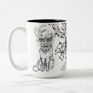Caneca De Café Em Dois Tons Arte de gato em linha preta para máscara de Hallow