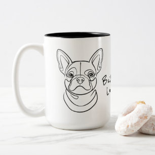 Caneca De Café Em Dois Tons Arte de Linha do Bulldog Francês. Construído Peque